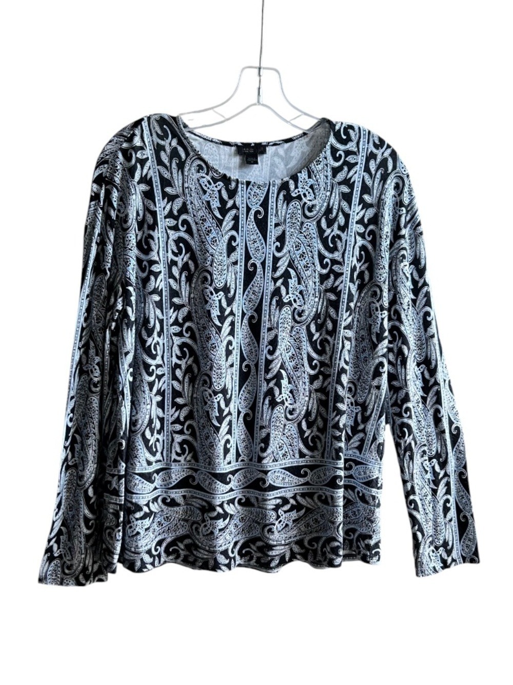 J. Jill Crew Neck Long Sleeve Paisley Lightweight Top M